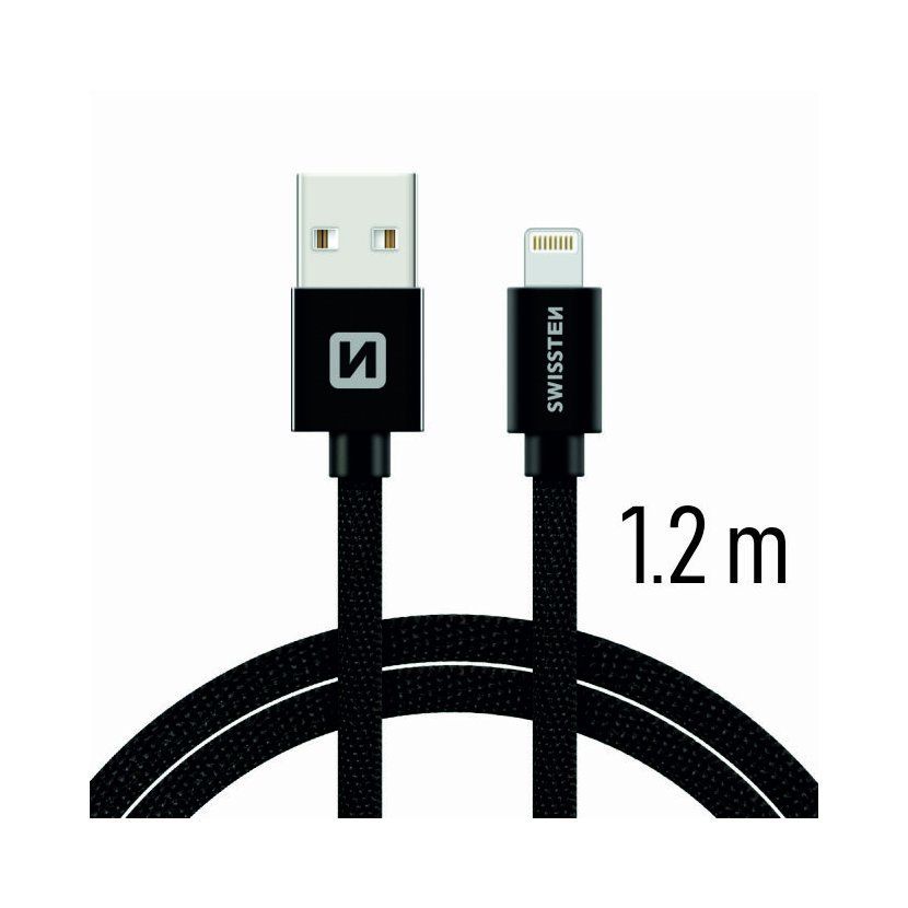 Datový kabel textile USB/Lightning SWISSTEN, černý, 45563
